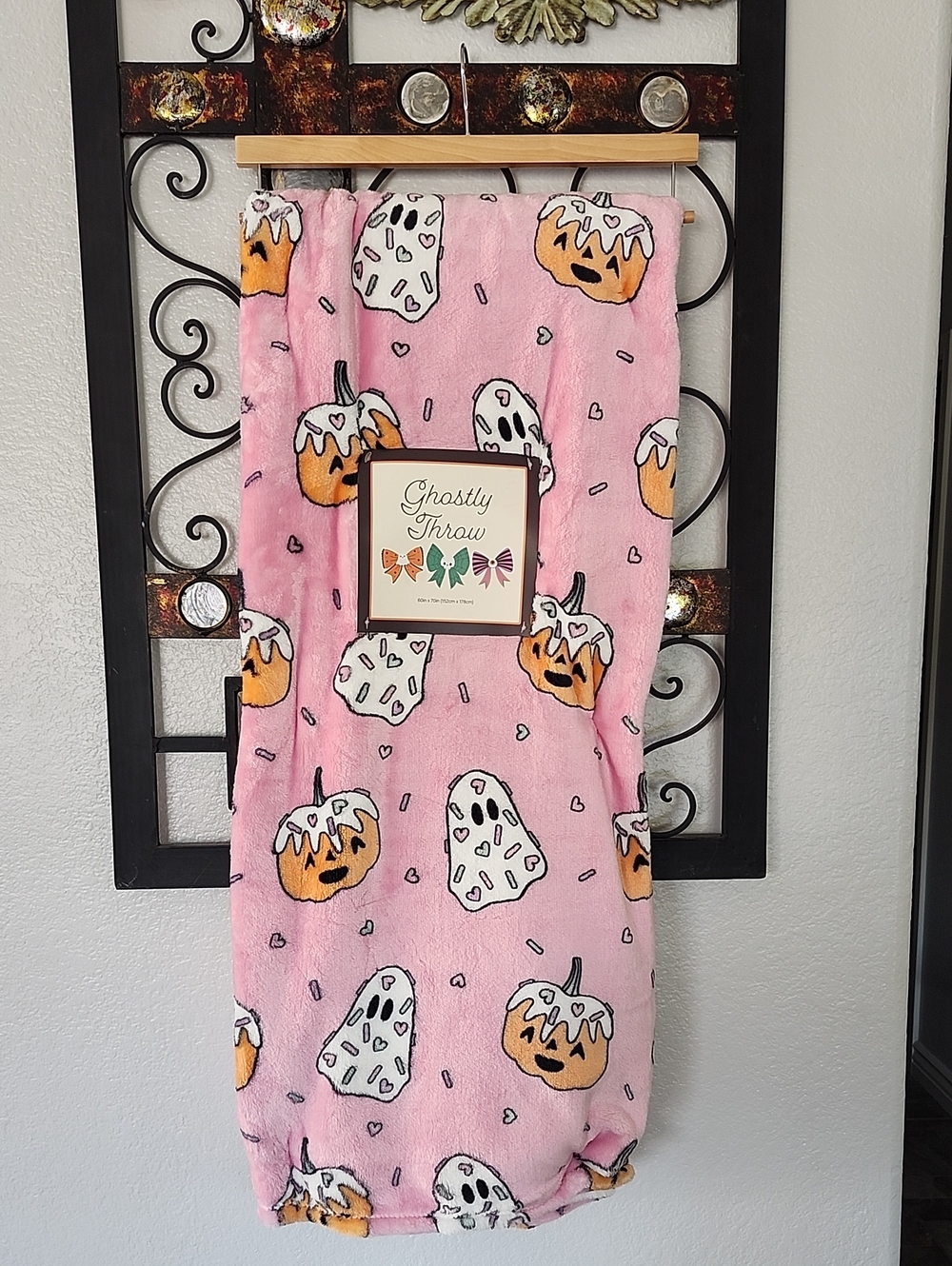 Pink Halloween Pumpkin & Ghost Sprinkles Blanket Oversized Throw